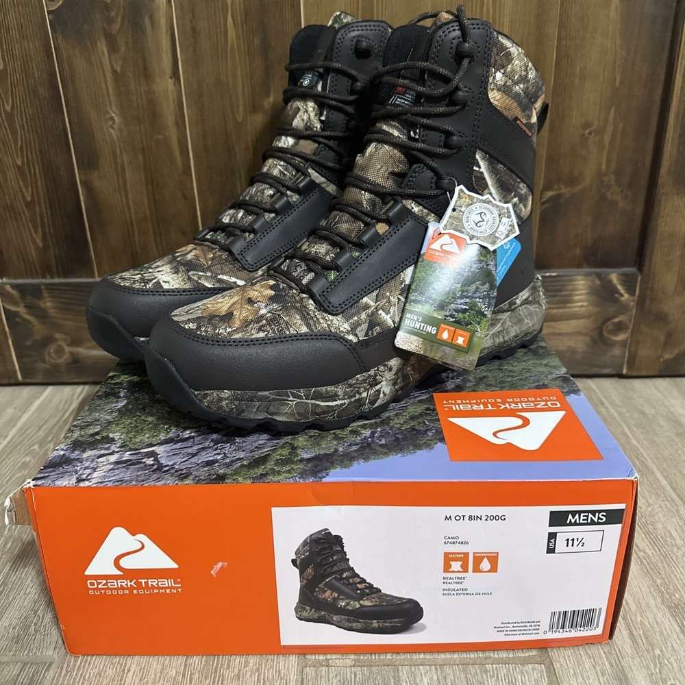 Ozark Trail Men's 8" Hunting Boots Camo 200g Insulated Waterproof Size 11.5 NIB